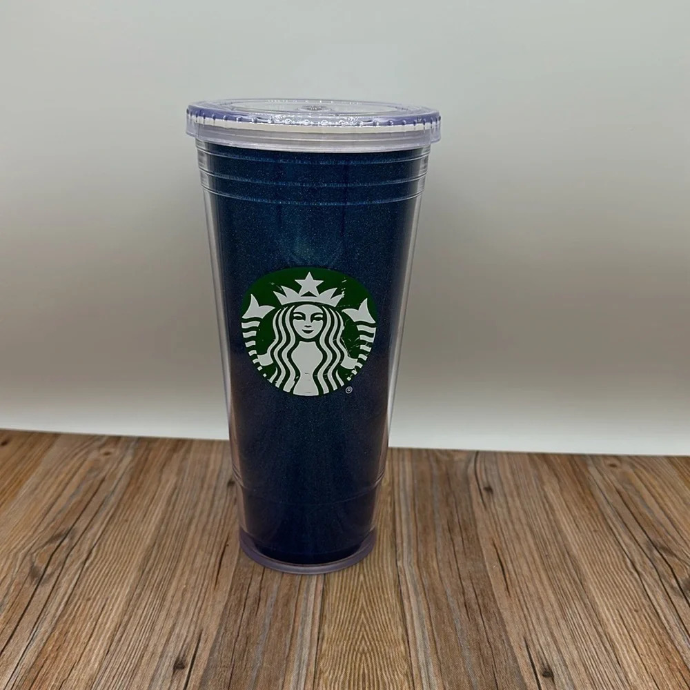 Glittery blue plastic Starbucks 20oz tumbler